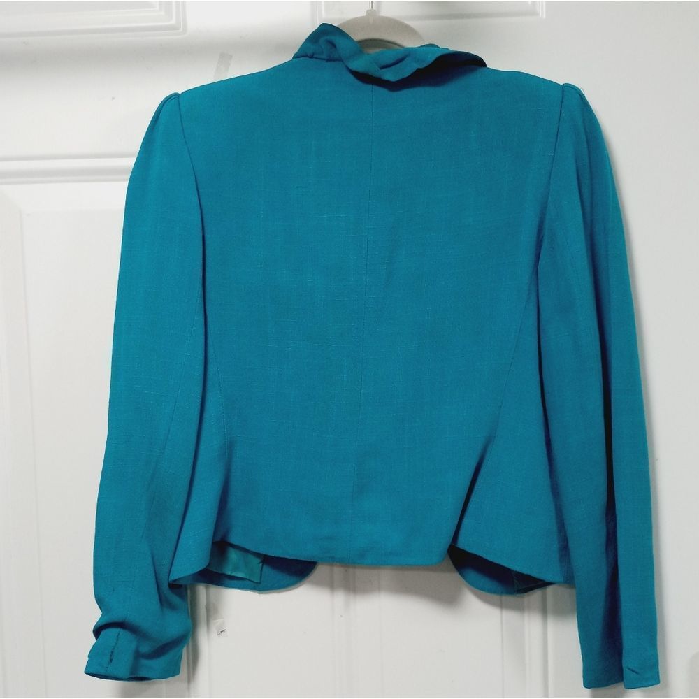 CASSIDY Vintage Cropped Linen Ruffalo Trimmed Jacket 6/8 - Picture 8 of 15